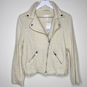 NWT H&M Cream Knit Boucle Moto Jacket 6